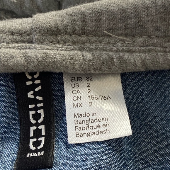 H&M Divided Blue Denim Jean Shacket with Gray Hood Size 2 - Picture 2 of 12